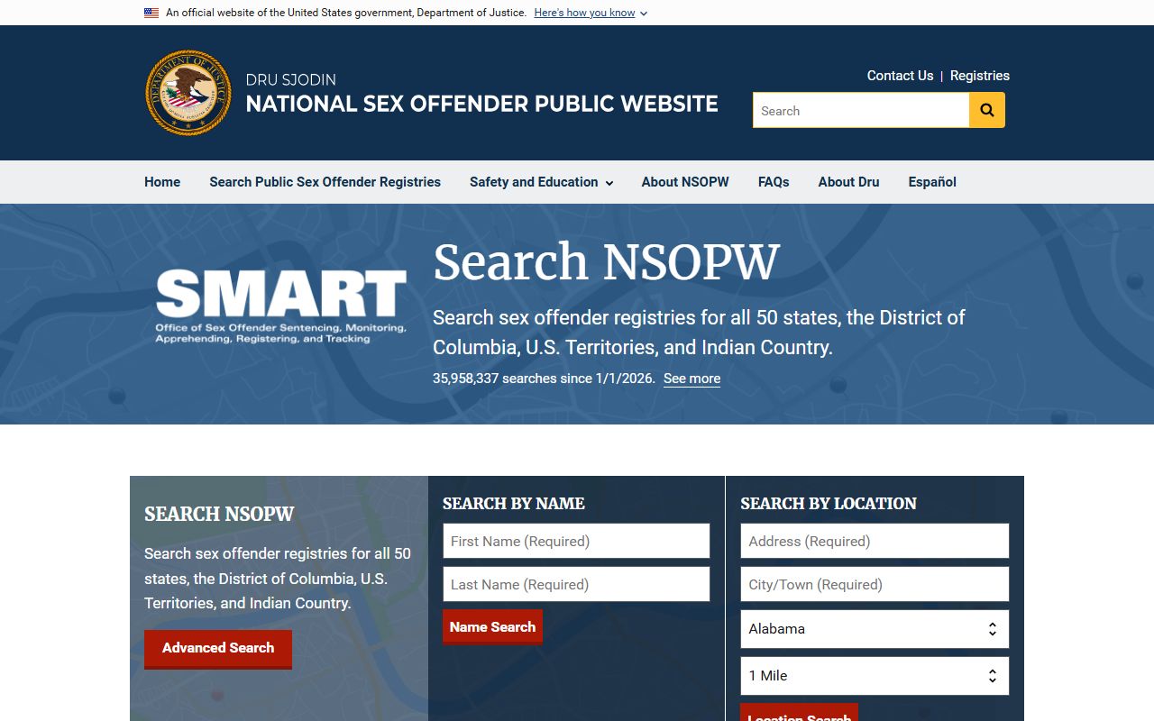 National Sex Offender Public Website for College court docket and registry research