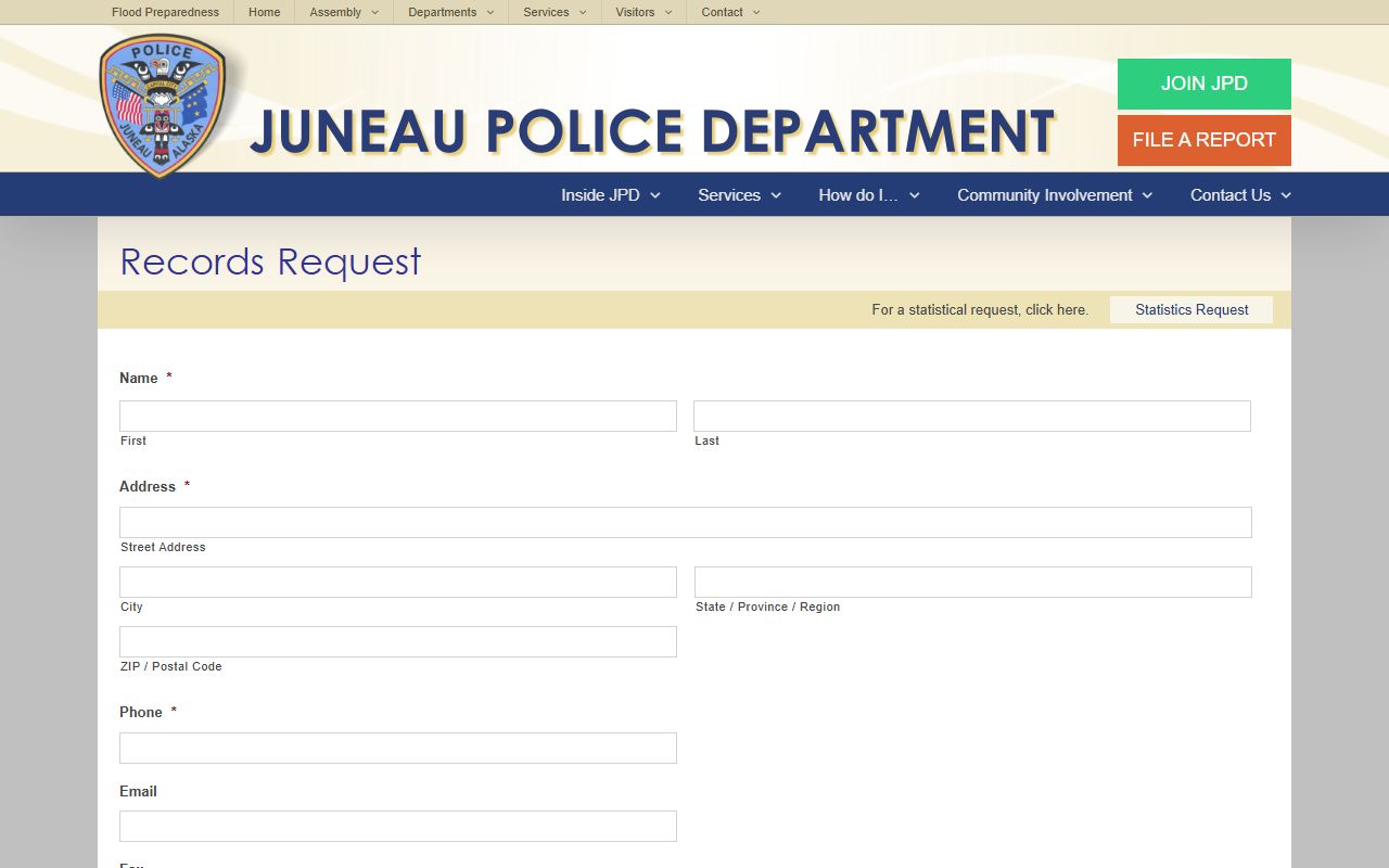 Juneau Police Department records page for court docket related arrest filings