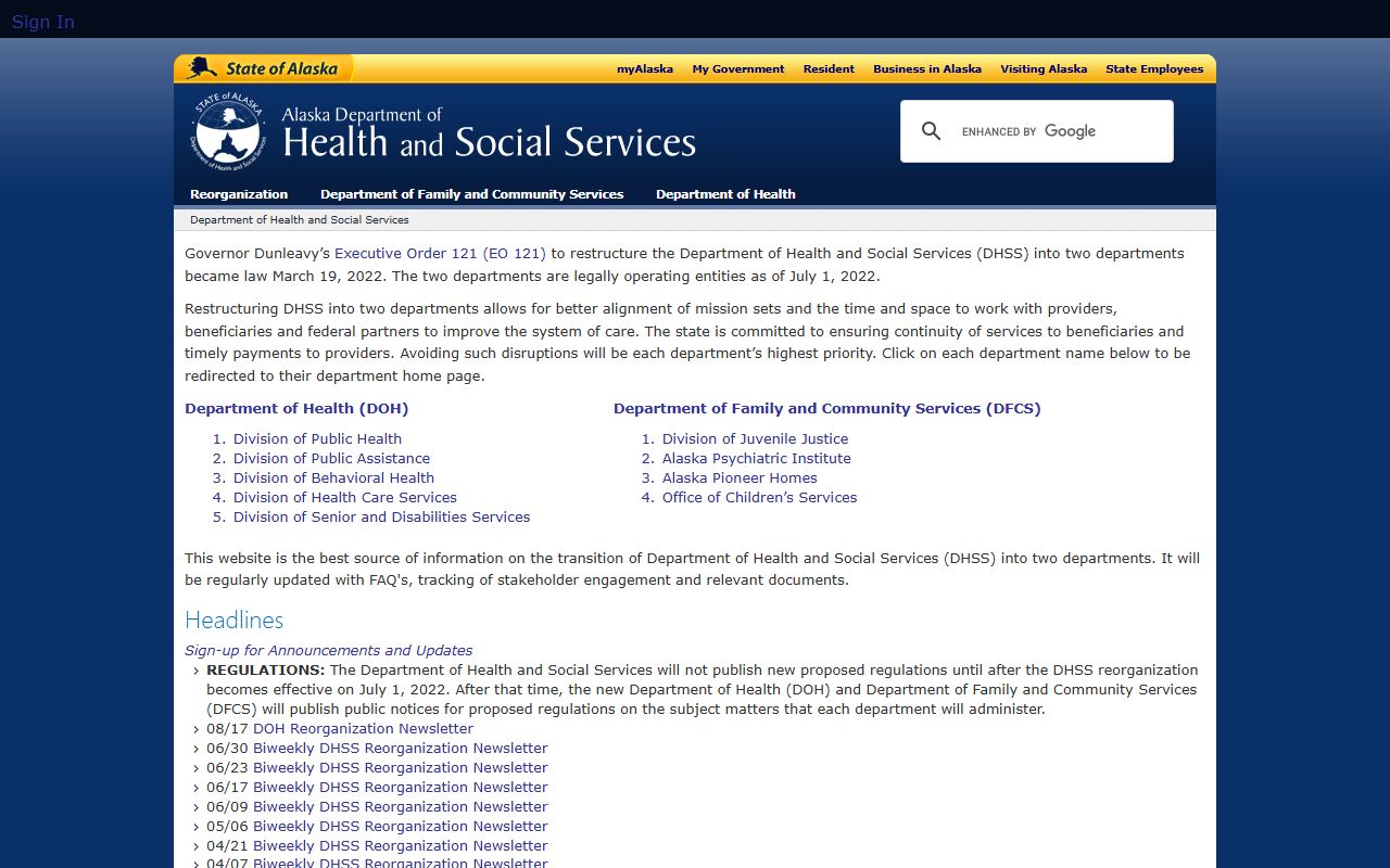 Alaska Health and Social Services information relevant to Nikiski court docket cases