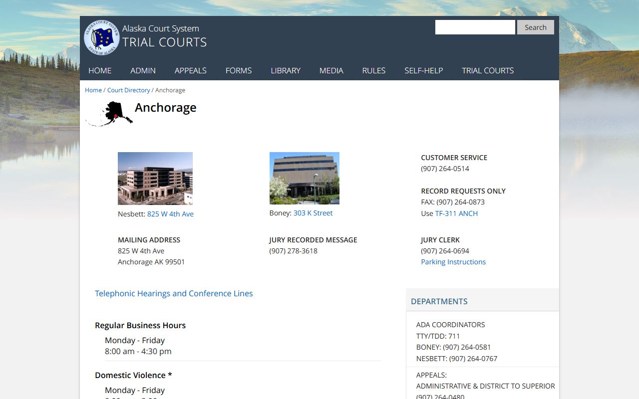 Anchorage Superior and District Court court docket records Nesbett Courthouse