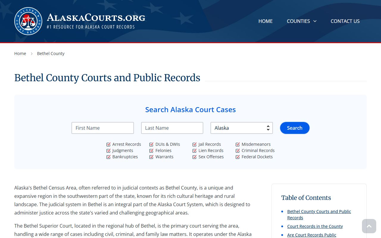 Bethel Census Area court docket records information