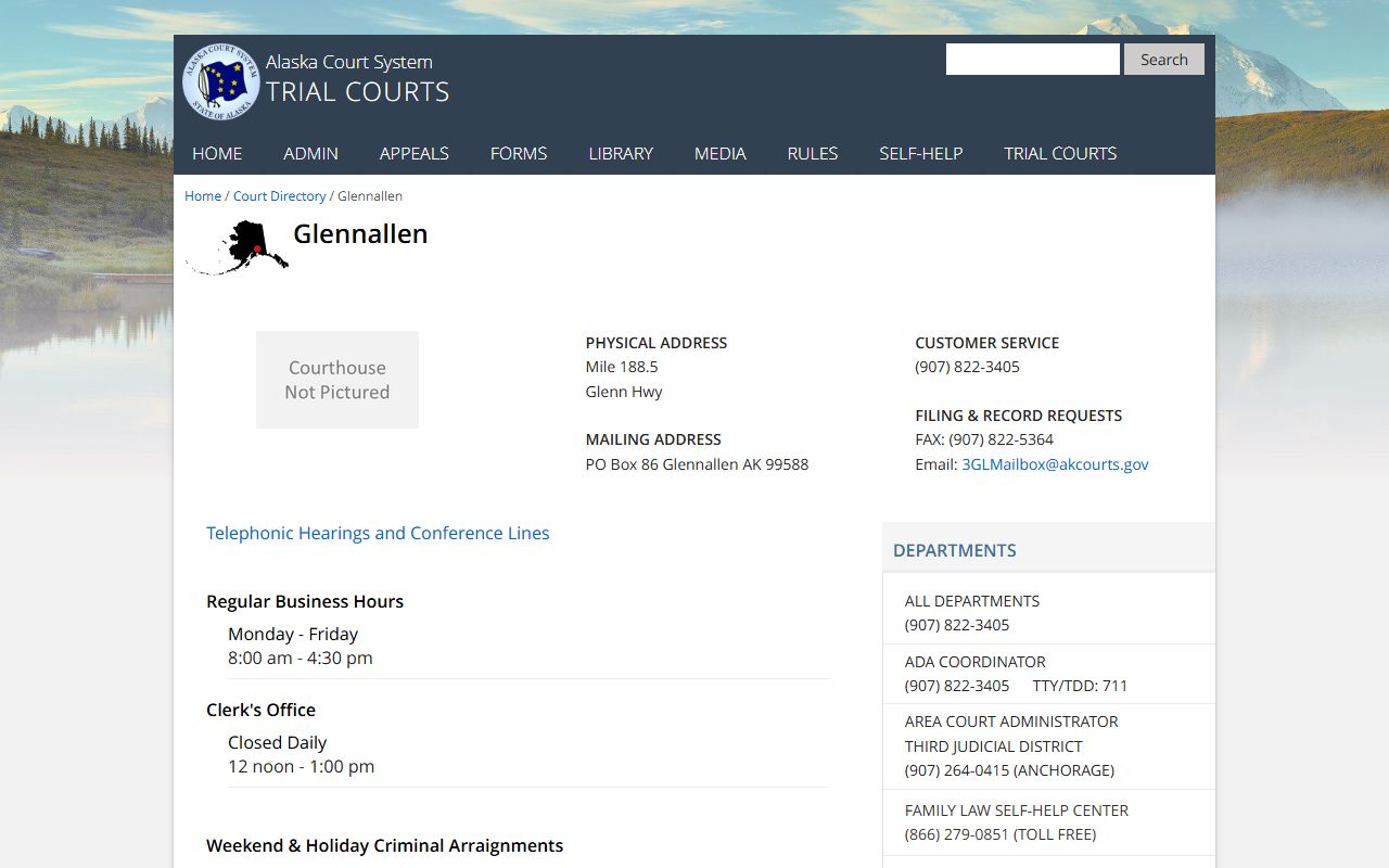 Glennallen District Court Copper River Census Area court docket records