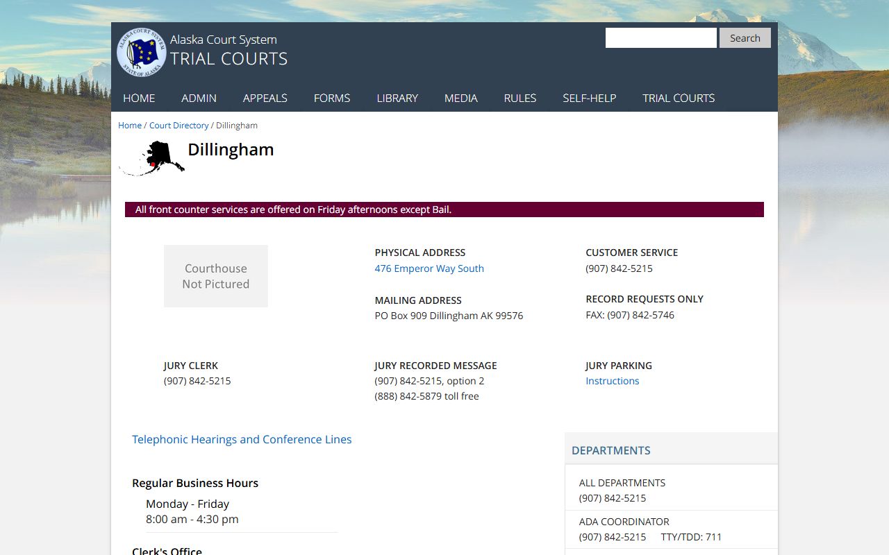 Dillingham Superior and District Court court docket records
