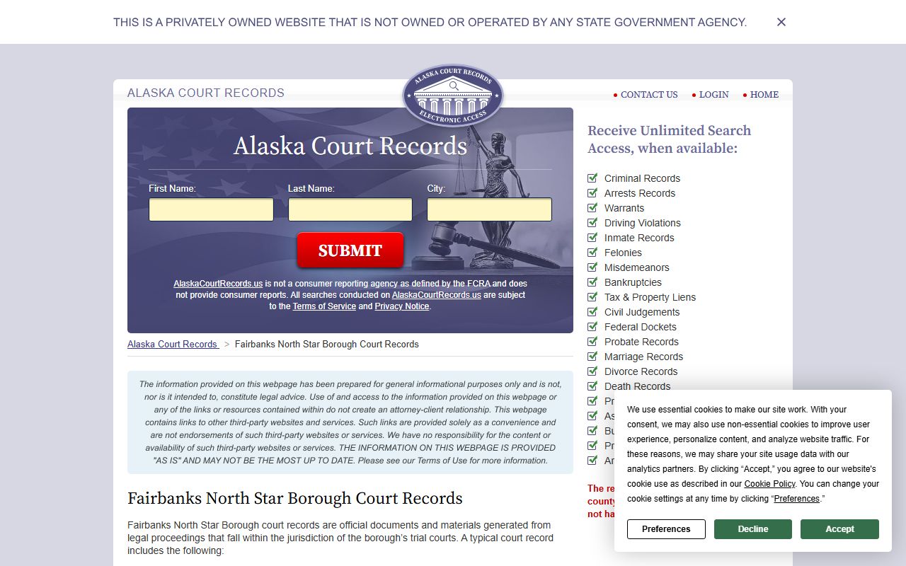 Fairbanks North Star Borough court docket records online search