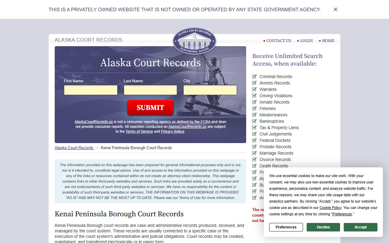 Kenai Peninsula Borough court records and docket search