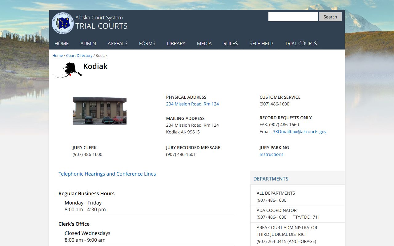 Kodiak Superior District Court court docket records directory