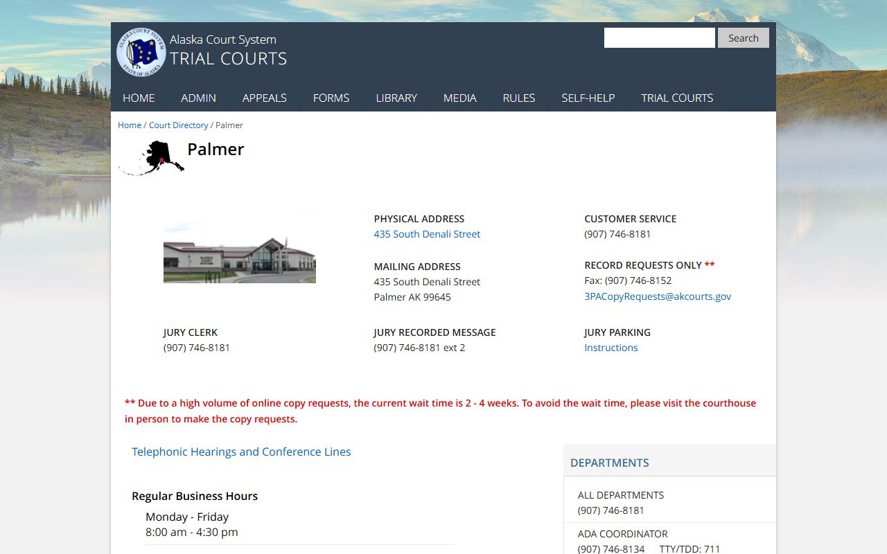 Palmer Superior and District Court Matanuska-Susitna Borough court docket