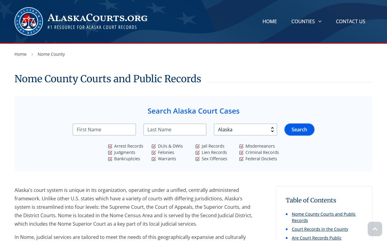 Nome Census Area court docket records overview