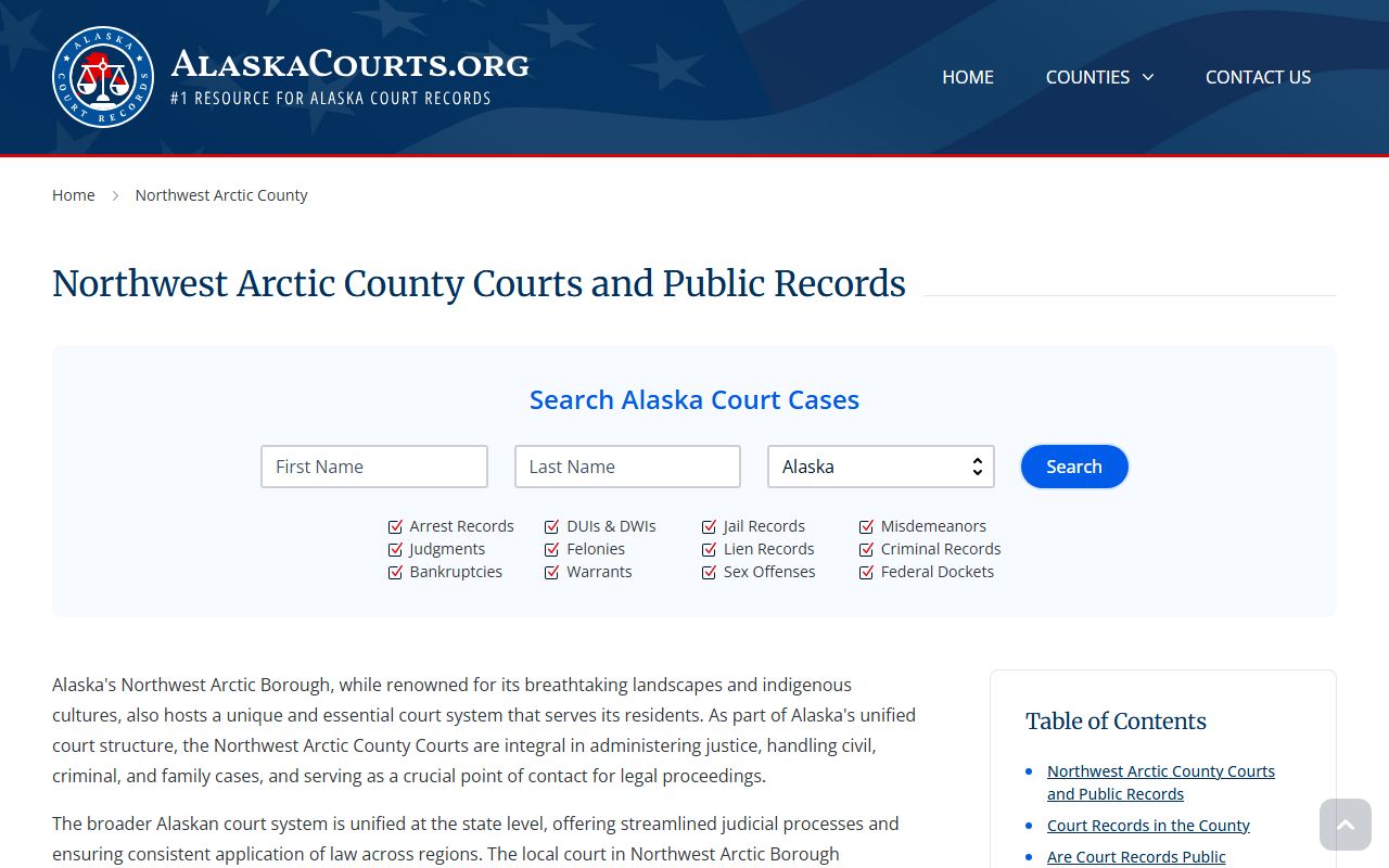 Northwest Arctic Borough court docket records Kotzebue Alaska