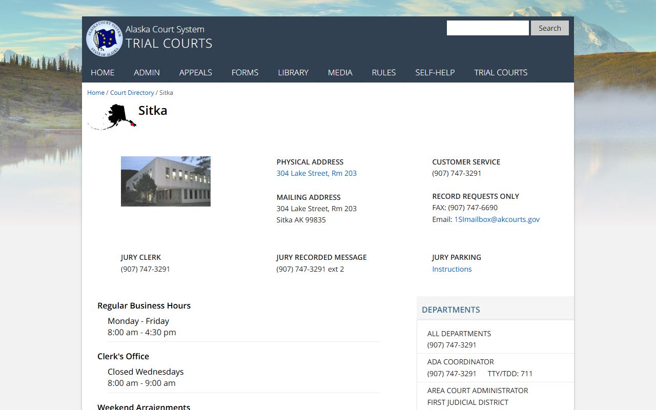 Sitka Superior and District Court serving Sitka City and Borough court docket records