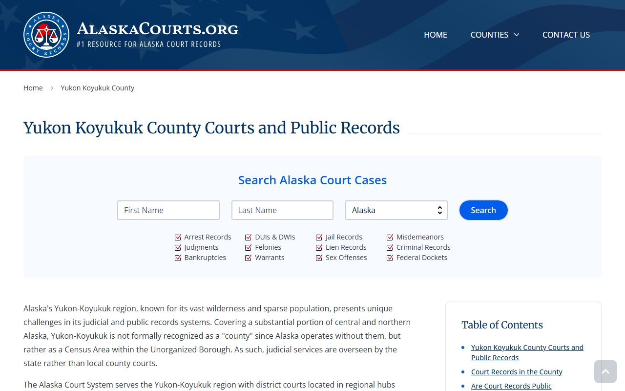 Yukon-Koyukuk Census Area court docket records overview