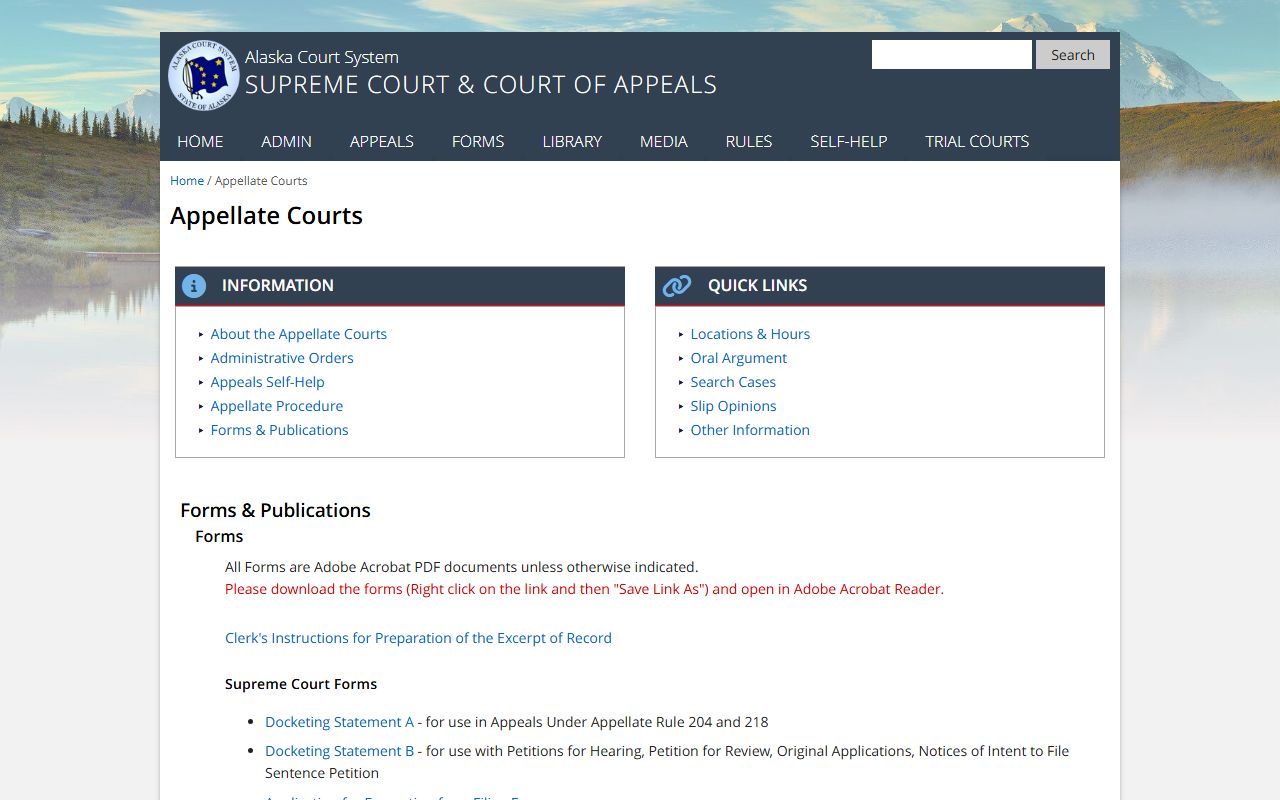 Alaska appellate courts case management system for Supreme Court docket records