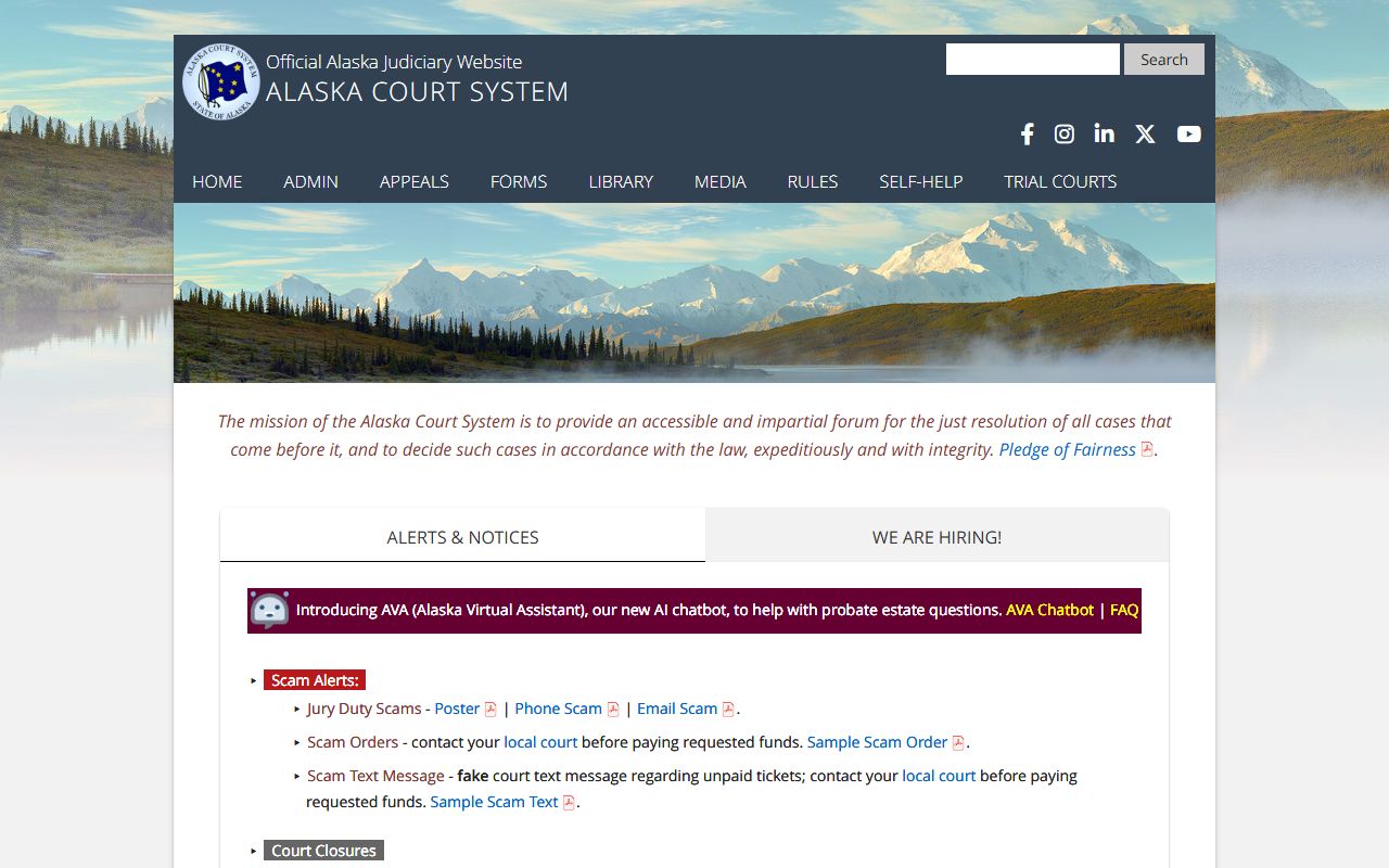 Alaska Court System official website for court docket access