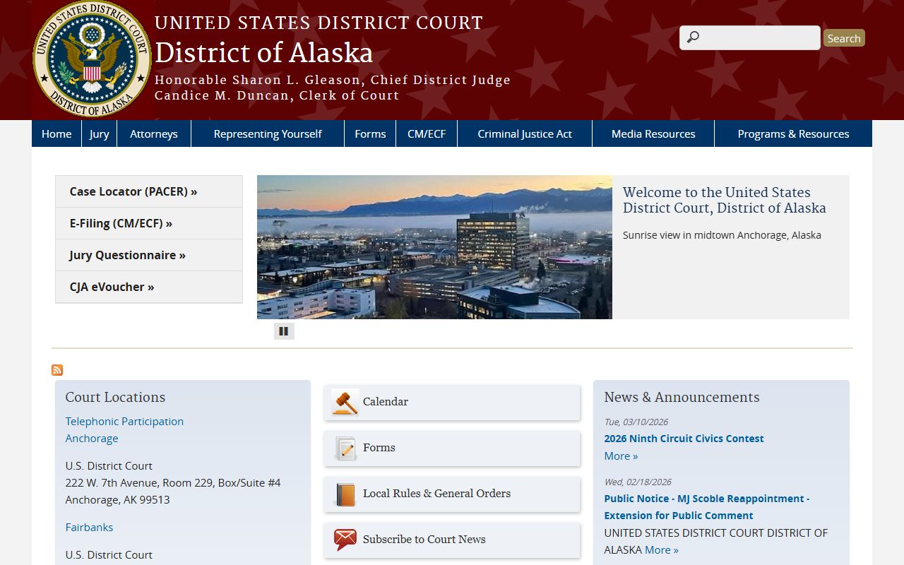US District Court for District of Alaska federal court docket records